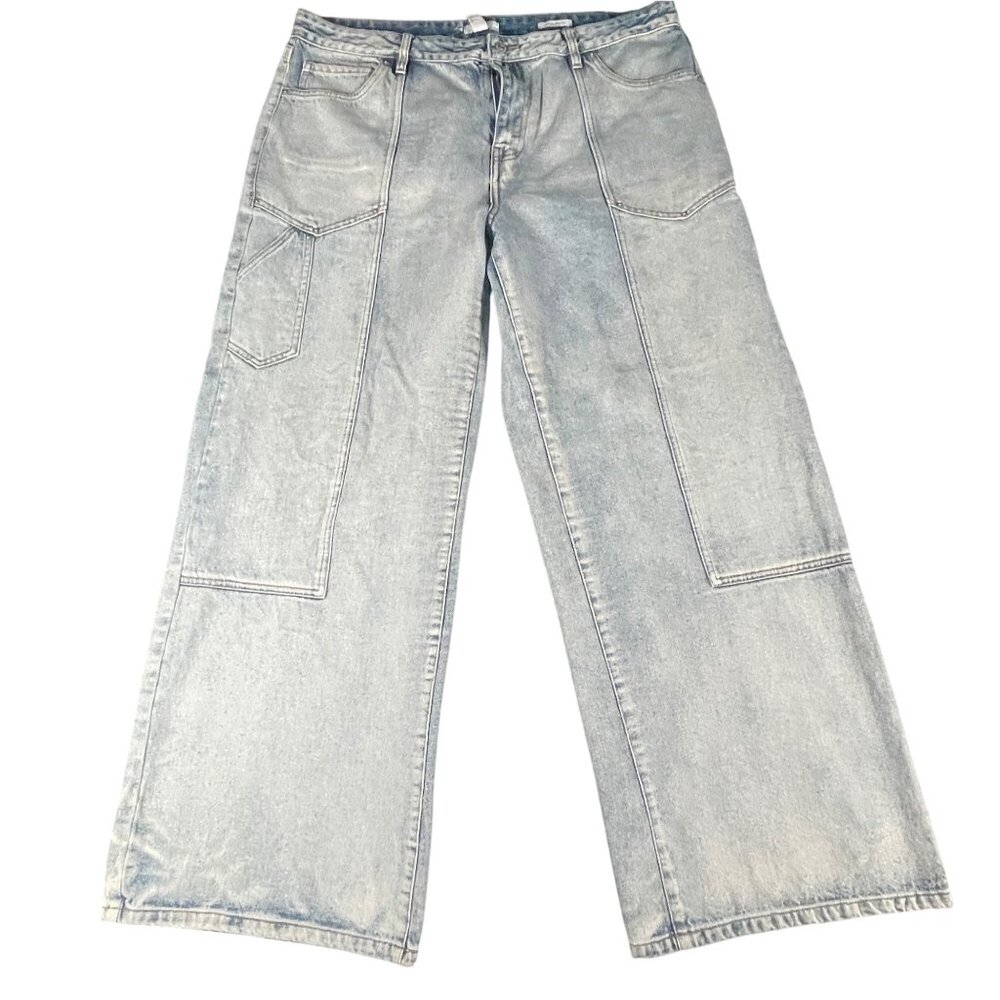 Baggy Skater Jeans 34x31 Wide Leg High-Rise Light Wash Cargo Women's